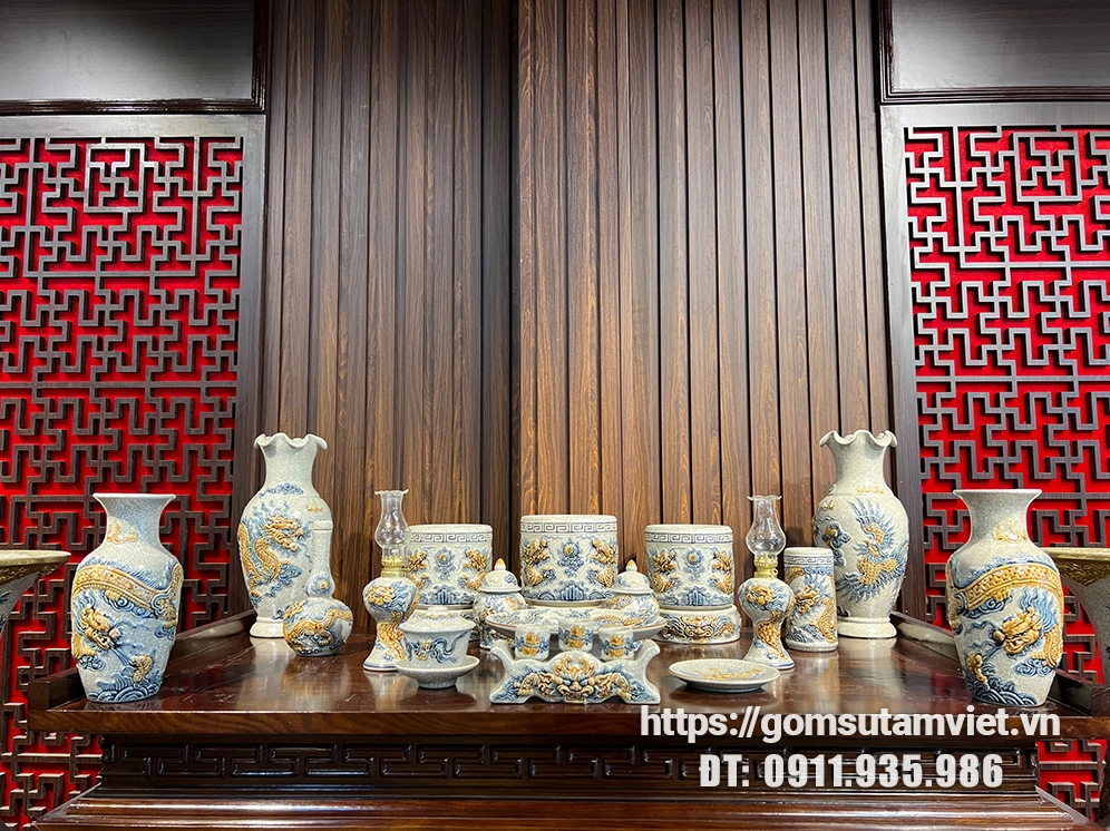 Bộ đồ thờ Bát Tràng men rạn TVR-12715703