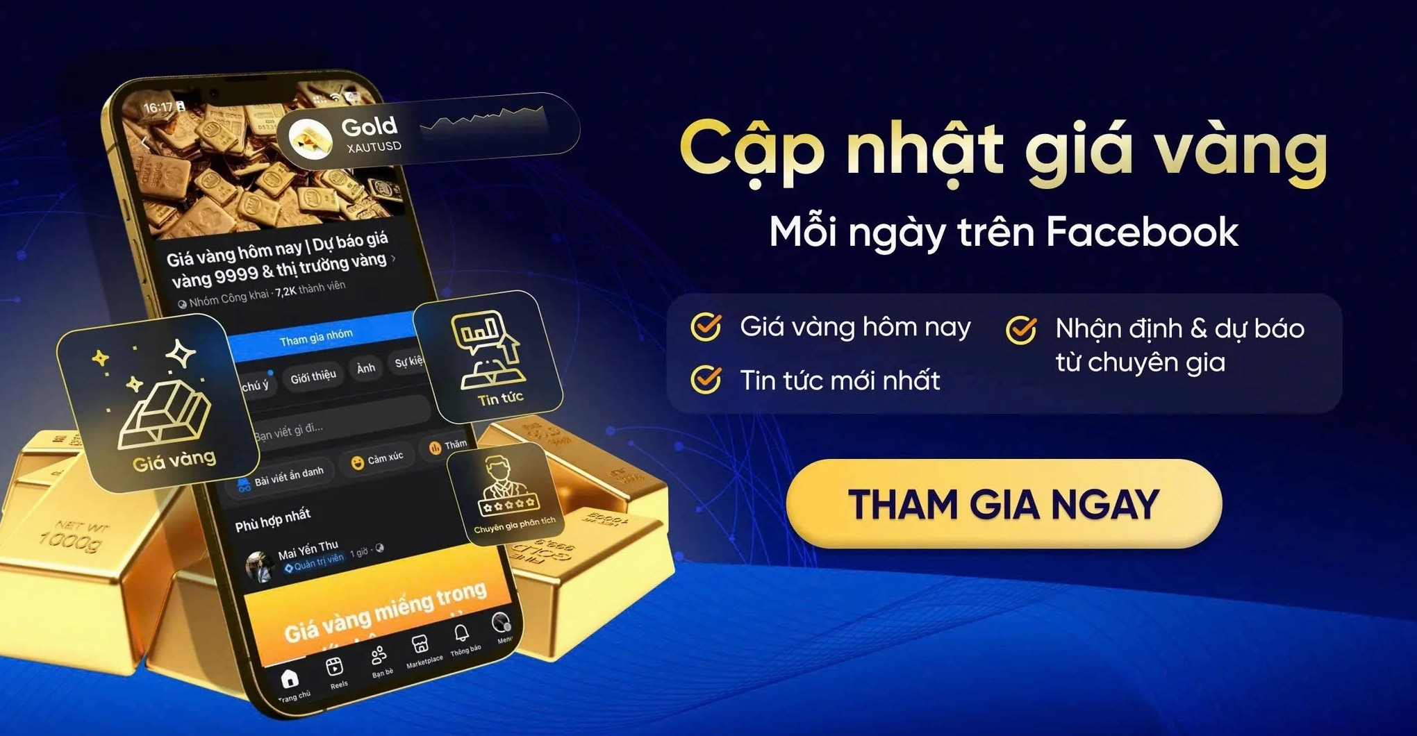 Cập nhật giá vàng trên Facebook