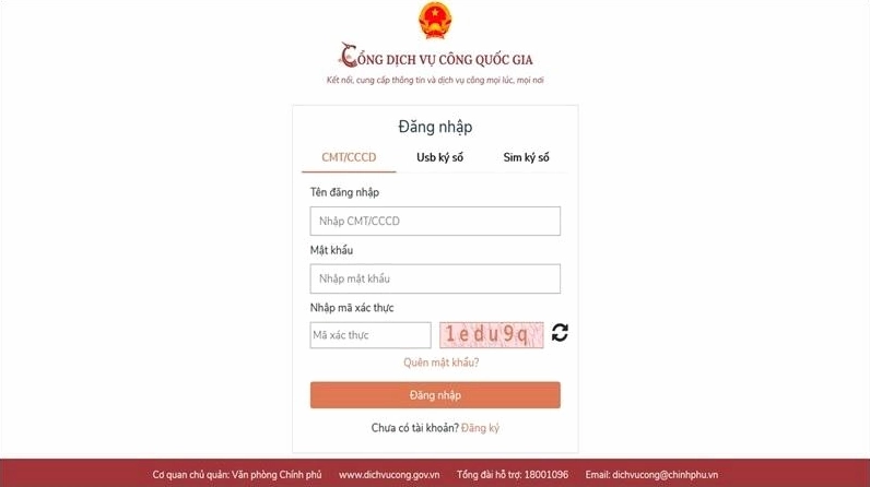 Đăng nhập tài khoản trên Cổng dịch vụ công Quốc gia