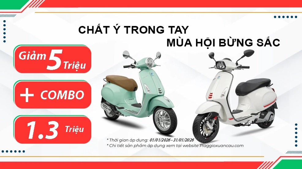 Giảm ngay 5 triệu + Combo quà 1.3 triệu cho các dòng xe Vespa Primavera + Vespa Sprint tại Piaggio Xuân Cầu!