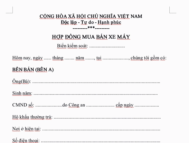 Hợp Đồng Mua Bán Xe Máy: Hướng Dẫn Soạn Thảo Và Lưu Ý Quan Trọng
