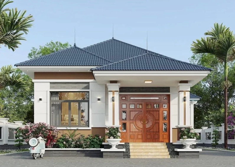 Kiến trúc mẫu nhà cấp 4 nông thôn mái Nhật ấn tượng có sân vườn