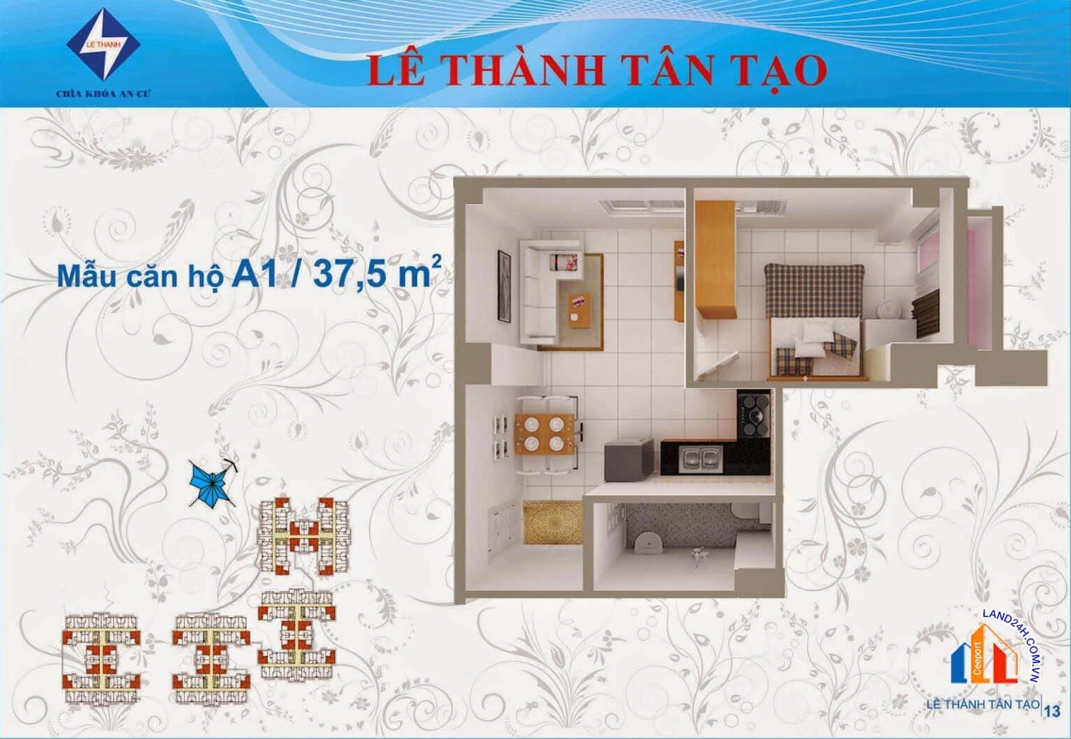 Mặt bằng thiết kế chi tiết căn hộ loại A1 tại chung cư Lê Thành Tân Tạo