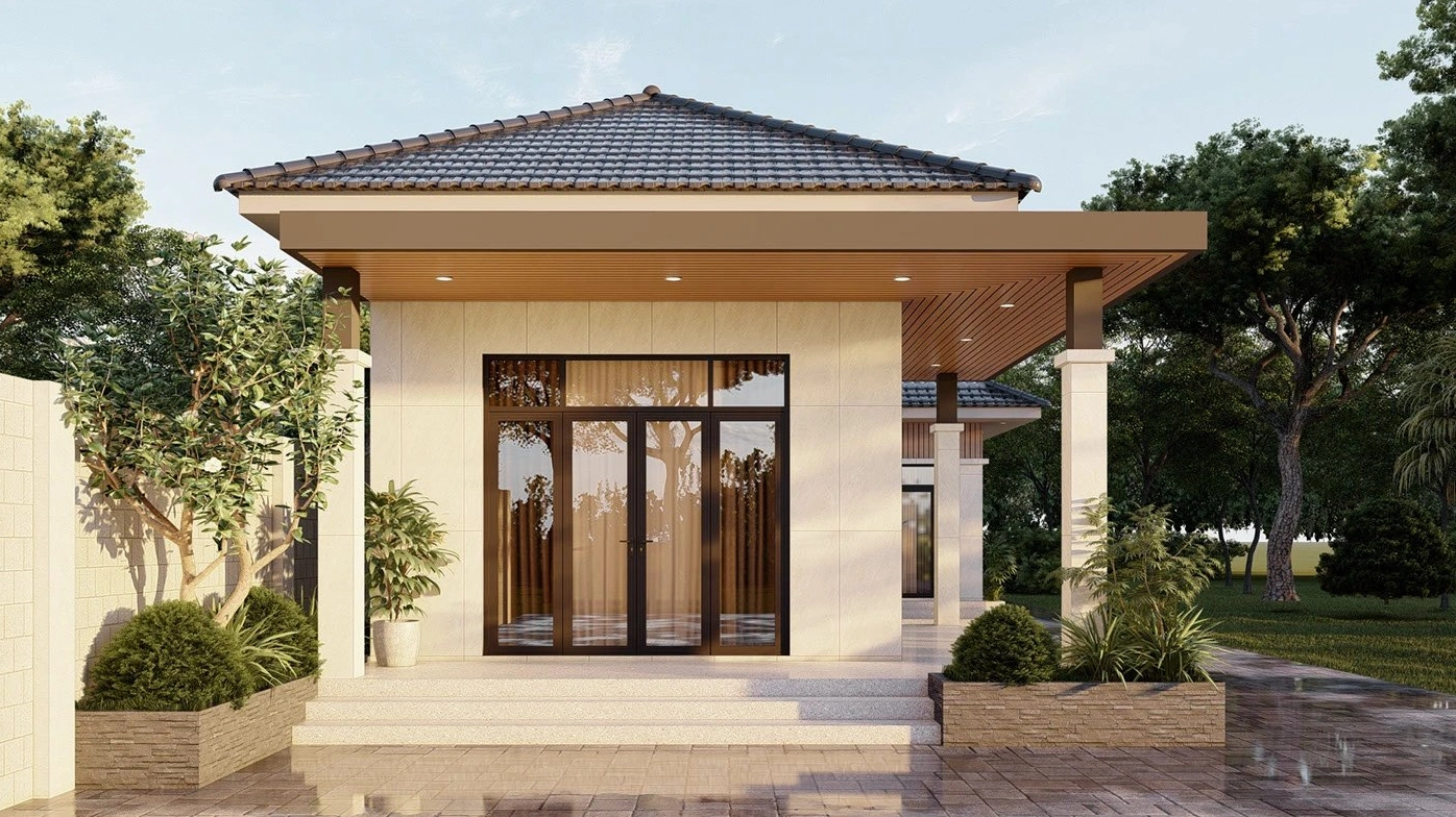 Mặt tiền nhà cấp 4 đẹp hiện đại phong cách mái Nhật đơn giản