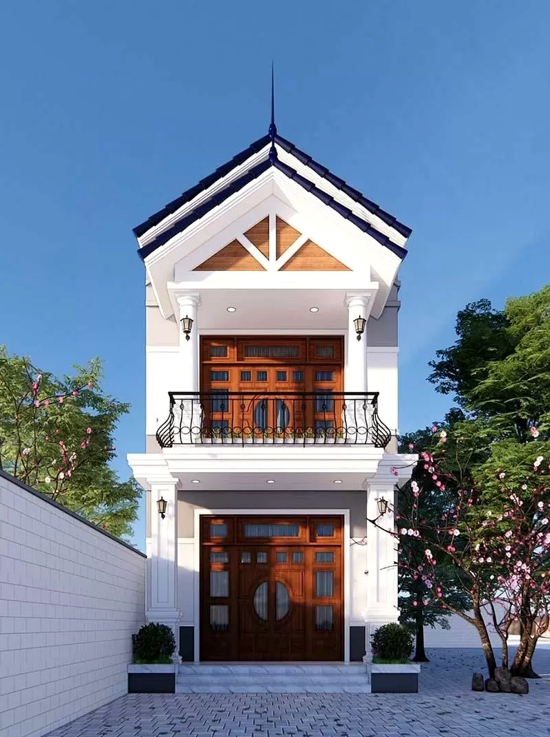Mẫu nhà 1 trệt 1 lầu mái thái có ban công đẹp