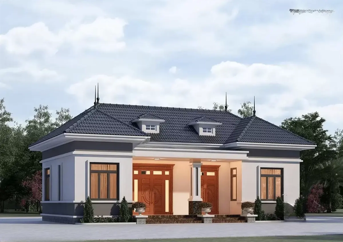 Mẫu nhà cấp 4 mái Nhật 4 phòng ngủ hiện đại với màu sắc trang nhã