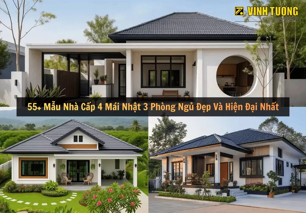 Mẫu nhà cấp 4 mái Nhật hiện đại có 3 phòng ngủ