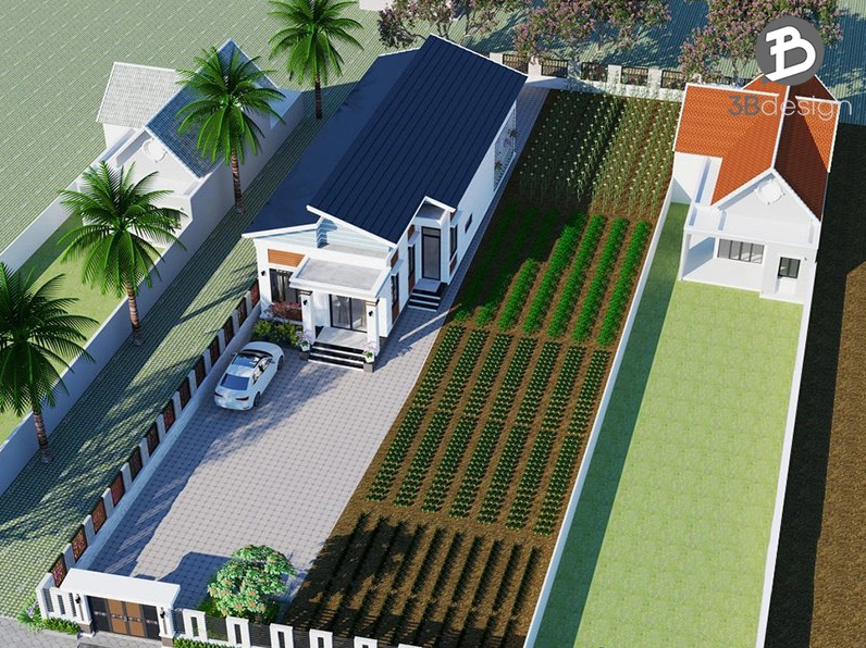 Mẫu nhà ống 1 tầng nông thôn mái Thái tinh tế