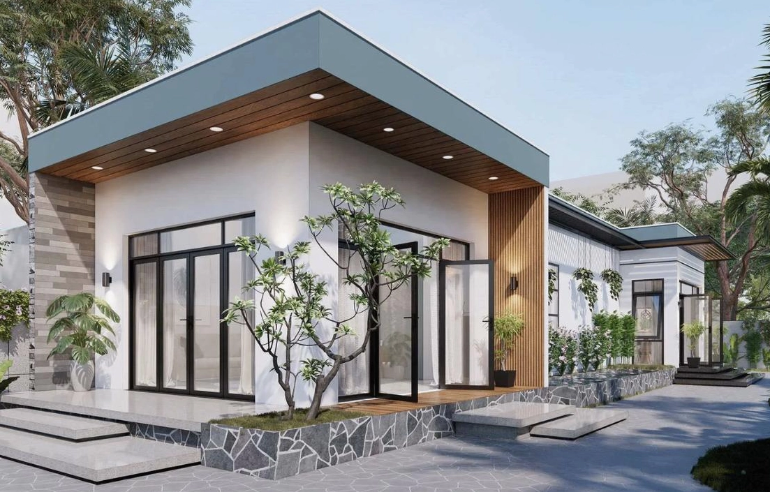 Mẫu nhà ống 1 tầng nông thôn với thiết kế hiện đại