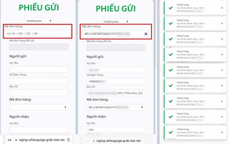 Sao chép mã gửi phiếu