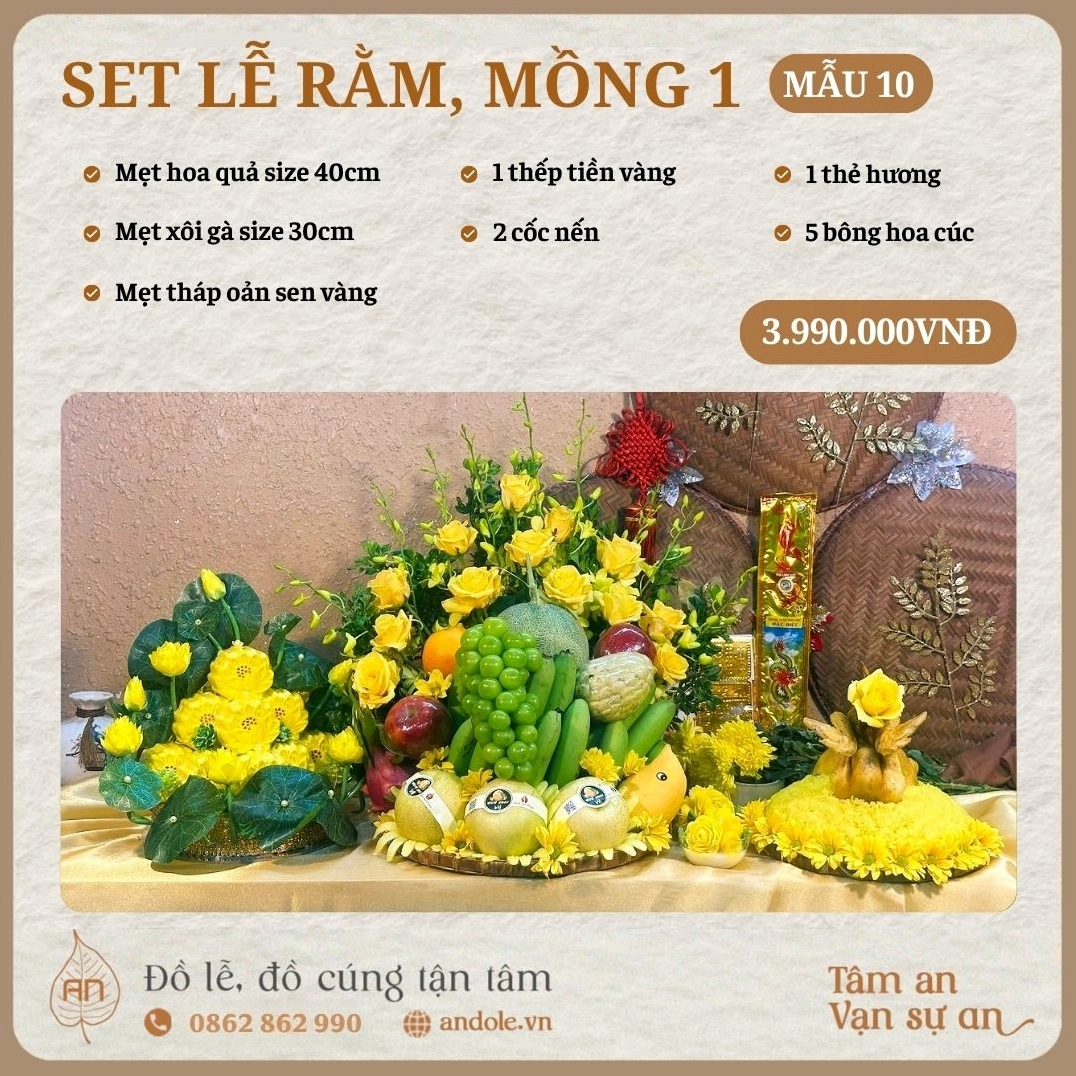 Set Lễ Rằm, Mồng 1 Mẫu 10 – Lễ Vật Tinh Tế, Đầy Đủ