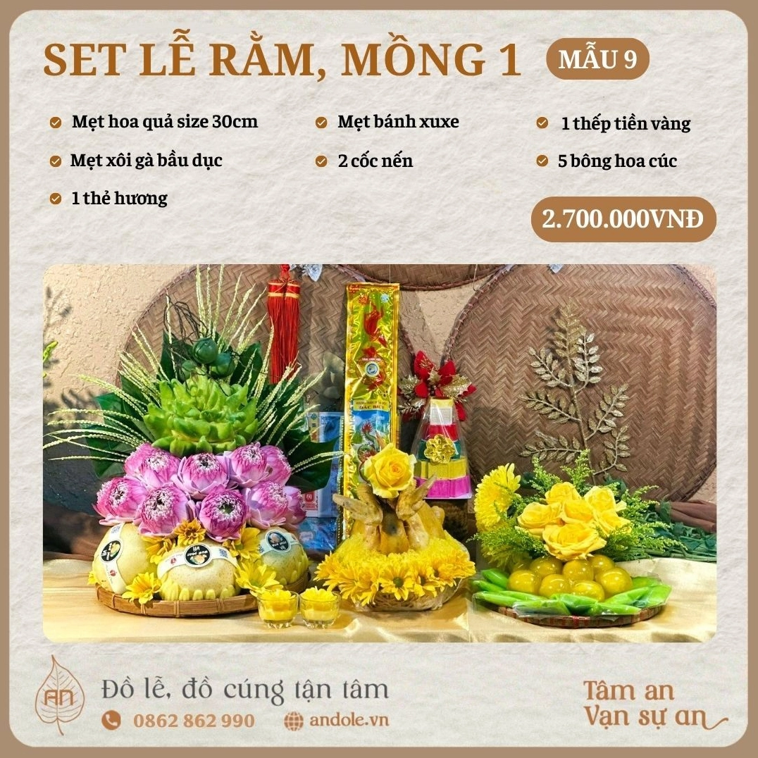 Set Lễ Rằm, Mồng 1 Mẫu 9 – Lễ Vật Tinh Tế Và Đầy Đủ.