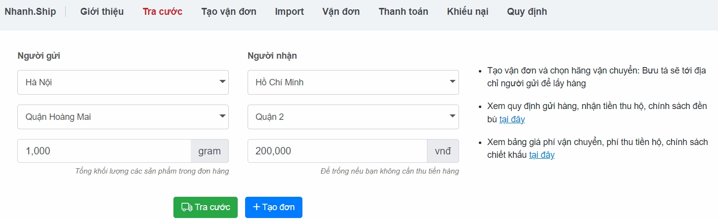 Tra cước nhanh.ship